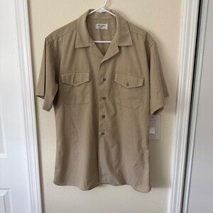 Vintage Creighton Khaki Beige Short Sleeve Button-Up Shirt  Mens L